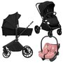 Carucior 3 in 1, Lionelo, Mika Plus, Cu scoica auto Roz testata ADAC, Reversibil, Cu sistem de ventilatie 3D, Cu accesorii, Pana la 22 kg, EN1888-1 EN1888-2 EN1466 ECE R129, Negru