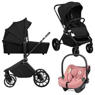 Carucior 3 in 1, Lionelo, Mika Plus, Cu scoica auto Roz testata ADAC, Reversibil, Cu sistem de ventilatie 3D, Cu accesorii, Pana la 22 kg, EN1888-1 EN1888-2 EN1466 ECE R129, Negru