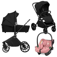 Carucior 3 in 1, Lionelo, Mika Plus, Cu scoica auto Roz testata ADAC, Reversibil, Cu sistem de ventilatie 3D, Cu accesorii, Pana la 22 kg, EN1888-1 EN1888-2 EN1466 ECE R129, Negru