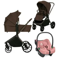 Carucior 3 in 1, Lionelo, Mika Plus, Cu scoica auto Roz testata ADAC, Reversibil, Cu sistem de ventilatie 3D, Cu accesorii, Pana la 22 kg, EN1888-1 EN1888-2 EN1466 ECE R129, Maro