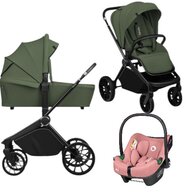 Carucior 3 in 1, Lionelo, Mika Plus, Cu scoica auto Roz testata ADAC, Reversibil, Cu sistem de ventilatie 3D, Cu accesorii, Pana la 22 kg, EN1888-1 EN1888-2 EN1466 ECE R129, Verde