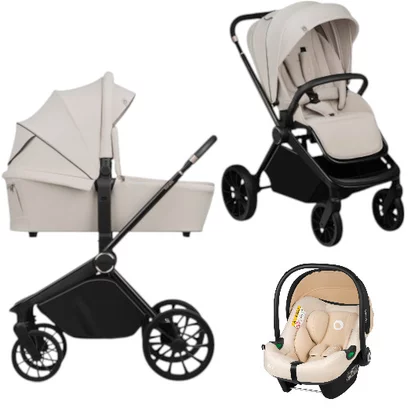 Carucior 3 in 1, Lionelo, Mika Plus, Cu scoica auto Bej testata ADAC, Reversibil, Cu sistem de ventilatie 3D, Cu accesorii, Pana la 22 kg, EN1888-1 EN1888-2 EN1466 ECE R129, Bej