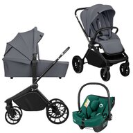 Carucior 3 in 1, Lionelo, Mika Plus, Cu scoica auto Verde testata ADAC, Reversibil, Cu sistem de ventilatie 3D, Cu accesorii, Pana la 22 kg, EN1888-1 EN1888-2 EN1466 ECE R129, Gri