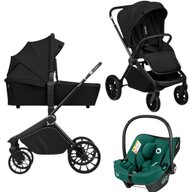 Carucior 3 in 1, Lionelo, Mika Plus, Cu scoica auto Verde testata ADAC, Reversibil, Cu sistem de ventilatie 3D, Cu accesorii, Pana la 22 kg, EN1888-1 EN1888-2 EN1466 ECE R129, Negru