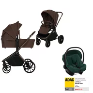 Carucior 3 in 1, Lionelo, Mika Plus, Cu scoica auto Verde testata ADAC, Reversibil, Cu sistem de ventilatie 3D, Cu accesorii, Pana la 22 kg, EN1888-1 EN1888-2 EN1466 ECE R129, Maro