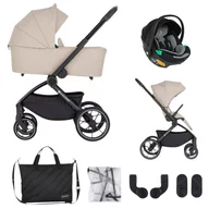 Carucior 3 in 1, Petite&Mars, Scout, Scoica inclusa, Cu landou pliabil, Reversibil, Spatar si suport de picioare reglabile in 3 pozitii, Maner ajustabil, Cu accesorii, Pana la 22 kg, 0 luni+, Bej