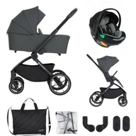 Carucior 3 in 1, Petite&Mars, Scout, Scoica inclusa, Cu landou pliabil, Reversibil, Spatar si suport de picioare reglabile in 3 pozitii, Maner ajustabil, Cu accesorii, Pana la 22 kg, 0 luni+, Gri
