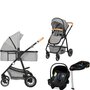 Carucior 4 in 1, Lionelo, Amber, Cu landou intarit si salteluta moale, Cu scoica auto testata ADAC, Baza isofix pentru scoica, Reversibil, Cu accesorii, Pana la 22 kg, EN1888-1 EN1888-2 EN1466 ECE R129, Gri Deschis