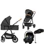 Carucior 4 in 1, Lionelo, Amber, Cu landou intarit si salteluta moale, Cu scoica auto testata ADAC, Baza isofix pentru scoica, Reversibil, Cu accesorii, Pana la 22 kg, EN1888-1 EN1888-2 EN1466 ECE R129, Gri Inchis