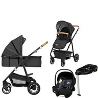 Carucior 4 in 1, Lionelo, Amber, Cu landou intarit si salteluta moale, Cu scoica auto testata ADAC, Baza isofix pentru scoica, Reversibil, Cu accesorii, Pana la 22 kg, EN1888-1 EN1888-2 EN1466 ECE R129, Gri Inchis