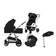 Carucior 4 in 1, Lionelo, Amber, Cu landou intarit si salteluta moale, Cu scoica auto testata ADAC, Baza isofix pentru scoica, Reversibil, Cu accesorii, Pana la 22 kg, EN1888-1 EN1888-2 EN1466 ECE R129, Negru silver