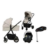Carucior 4 in 1, Lionelo, Amber Plus, Cu landou intarit si salteluta moale, Cu scoica auto testata ADAC,  Baza isofix pentru scoica, Reversibil, Maner ajustabil, Cu accesorii, Pana la 22 kg, EN1888-1, EN1888-2, EN1466, ECE R129, Bej