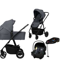 Carucior 4 in 1, Lionelo, Amber Plus, Cu landou intarit si salteluta moale, Cu scoica auto testata ADAC,  Baza isofix pentru scoica, Reversibil, Maner ajustabil, Cu accesorii, Pana la 22 kg, EN1888-1, EN1888-2, EN1466, ECE R129, Gri