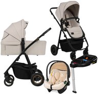 Carucior 4 in 1, Lionelo, Amber Plus, Cu scoica auto Bej testata ADAC + Baza Isofix, Reversibil, Maner ajustabil, Cu accesorii, Cu ventilatie panoramica 3D, Pana la 22 kg, EN1888-1, EN1888-2, EN1466, ECE R129, Bej