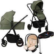 Carucior 4 in 1, Lionelo, Amber Plus, Cu scoica auto Bej testata ADAC +Baza Isofix, Reversibil, Maner ajustabil, Cu accesorii, Cu ventilatie panoramica 3D, Pana la 22 kg, EN1888-1, EN1888-2, EN1466, ECE R129, Verde