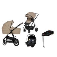 Carucior 4 in 1, Lionelo, Bianka, Transformabil, Cu landou si salteluta moale, Cu scoica auto testata ADAC, Baza isofix pentru scoica, Cu multiple accesorii, Sustine 22 kg, 0 luni+, EN1466:2014+AC:2015, EN1888, Bej