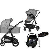 Carucior 4 in 1, Lionelo, Bianka, Transformabil, Cu landou si salteluta moale, Cu scoica auto testata ADAC, Baza isofix pentru scoica, Cu multiple accesorii, Sustine 22 kg, 0 luni+, EN1466:2014+AC:2015, EN1888, Gri