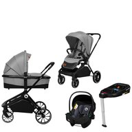 Carucior 4 in 1, Lionelo, Mika, Cu landou intarit si salteluta moale, Cu scoica auto testata ADAC, Baza isofix pentru scoica, Reversibil, Cu accesorii, Pana la 22 kg, EN1888-1 EN1888-2 EN1466 ECE R129, Gri deschis