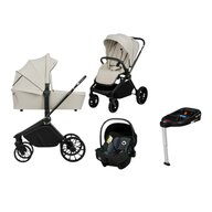 Carucior 4 in 1, Lionelo, Mika Plus, Cu landou intarit si salteluta moale, Cu scoica auto testata ADAC,  Baza isofix pentru scoica, Reversibil, Sistem de ventilatie 3D, Cu accesorii, Pana la 22 kg, EN1888-1 EN1888-2 EN1466 ECE R129, Bej