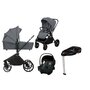 Carucior 4 in 1, Lionelo, Mika Plus, Cu landou intarit si salteluta moale, Cu scoica auto testata ADAC,  Baza isofix pentru scoica, Reversibil, Sistem de ventilatie 3D, Cu accesorii, Pana la 22 kg, EN1888-1 EN1888-2 EN1466 ECE R129, Gri
