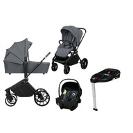 Carucior 4 in 1, Lionelo, Mika Plus, Cu landou intarit si salteluta moale, Cu scoica auto testata ADAC,  Baza isofix pentru scoica, Reversibil, Sistem de ventilatie 3D, Cu accesorii, Pana la 22 kg, EN1888-1 EN1888-2 EN1466 ECE R129, Gri