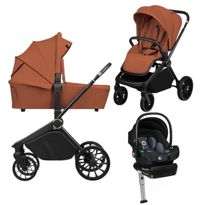 Carucior 4 in 1, Lionelo, Mika Plus, Cu landou intarit si salteluta moale, Cu scoica auto testata ADAC, Baza isofix pentru scoica, Reversibil, Sistem de ventilatie 3D, Cu accesorii, Pana la 22 kg, EN1888-1 EN1888-2 EN1466 ECE R129, Maro
