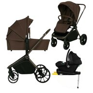 Carucior 4 in 1, Lionelo, Mika Plus, Cu landou intarit si salteluta moale, Cu scoica auto testata ADAC, Baza isofix pentru scoica, Reversibil, Sistem de ventilatie 3D, Cu accesorii, Pana la 22 kg, EN1888-1 EN1888-2 EN1466 ECE R129, Mocha Mousse