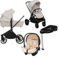 Carucior 4 in 1, Lionelo, Mika Plus, Cu scoica auto Bej testata ADAC + Baza Isofix, Reversibil, Cu sistem de ventilatie 3D, Cu accesorii, Pana la 22 kg, EN1888-1 EN1888-2 EN1466 ECE R129, Bej