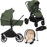 Carucior 4 in 1, Lionelo, Mika Plus, Cu scoica auto Bej testata ADAC + Baza Isofix, Reversibil, Cu sistem de ventilatie 3D, Cu accesorii, Pana la 22 kg, EN1888-1 EN1888-2 EN1466 ECE R129, Verde