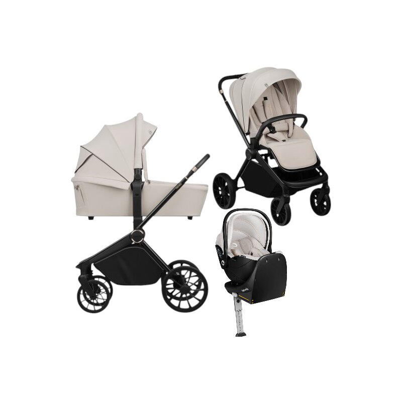 Carucior 4 in 1, Lionelo, Mika Plus, Cu scoica auto Moxie Bej cu baza rotativa 360, Reversibil, Cu sistem de ventilatie 3D, Cu accesorii, Pana la 22 kg, EN1888-1 EN1888-2 EN1466 ECE R129, Bej