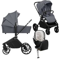 Carucior 4 in 1, Lionelo, Mika Plus, Cu scoica auto Moxie Bej cu baza rotativa 360, Reversibil, Cu sistem de ventilatie 3D, Cu accesorii, Pana la 22 kg, EN1888-1 EN1888-2 EN1466 ECE R129, Gri