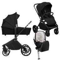 Carucior 4 in 1, Lionelo, Mika Plus, Cu scoica auto Moxie Bej cu baza rotativa 360, Reversibil, Cu sistem de ventilatie 3D, Cu accesorii, Pana la 22 kg, EN1888-1 EN1888-2 EN1466 ECE R129, Negru