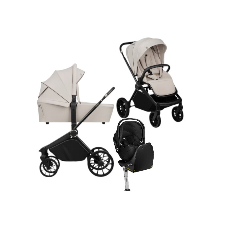 Carucior 4 in 1, Lionelo, Mika Plus, Cu scoica auto Moxie Black Carbon cu baza rotativa 360, Reversibil, Cu sistem de ventilatie 3D, Cu accesorii, Pana la 22 kg, EN1888-1 EN1888-2 EN1466 ECE R129, Bej