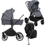 Carucior 4 in 1, Lionelo, Mika Plus, Cu scoica auto Moxie Black Carbon cu baza rotativa 360, Reversibil, Cu sistem de ventilatie 3D, Cu accesorii, Pana la 22 kg, EN1888-1 EN1888-2 EN1466 ECE R129, Gri