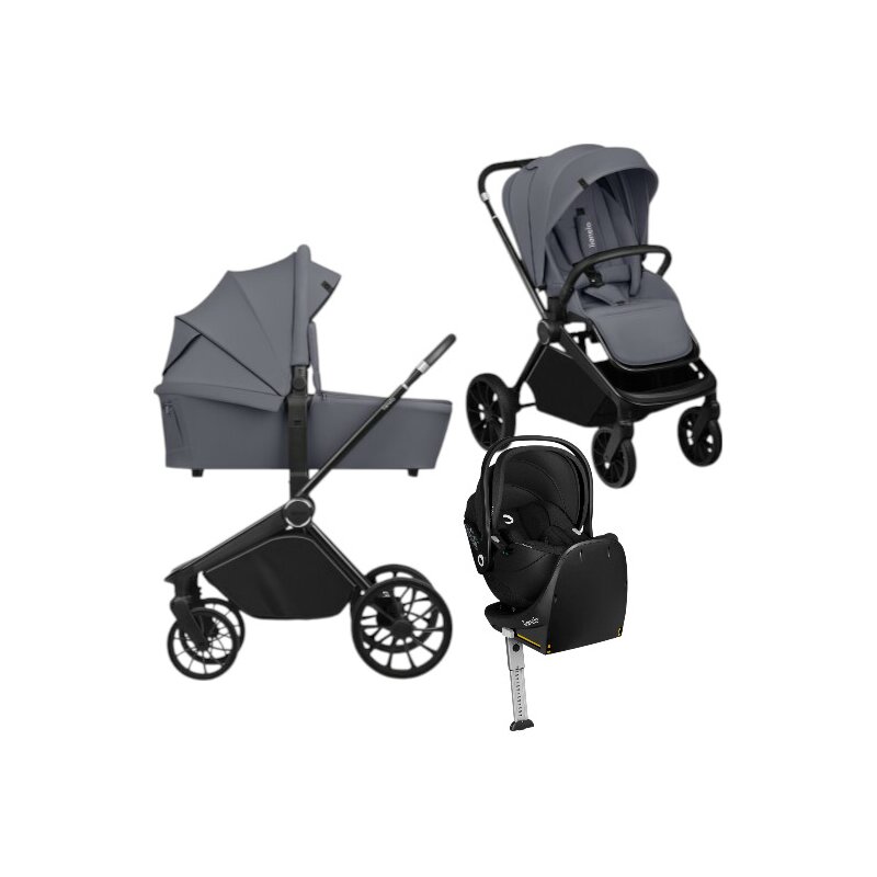 Carucior 4 in 1, Lionelo, Mika Plus, Cu scoica auto Moxie Black Carbon cu baza rotativa 360, Reversibil, Cu sistem de ventilatie 3D, Cu accesorii, Pana la 22 kg, EN1888-1 EN1888-2 EN1466 ECE R129, Gri