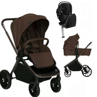 Carucior 4 in 1, Lionelo, Mika Plus, Cu scoica auto Moxie Negru cu baza rotativa 360, Reversibil, Cu sistem de ventilatie 3D, Cu accesorii, Pana la 22 kg, EN1888-1 EN1888-2 EN1466 ECE R129, Maro