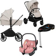 Carucior 4 in 1, Lionelo, Mika Plus, Cu scoica auto Roz testata ADAC + Baza Isofix, Reversibil, Cu sistem de ventilatie 3D, Cu accesorii, Pana la 22 kg, EN1888-1 EN1888-2 EN1466 ECE R129, Bej