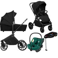Carucior 4 in 1, Lionelo, Mika Plus, Cu scoica auto Verde testata ADAC + Baza Isofix, Reversibil, Cu sistem de ventilatie 3D, Cu accesorii, Pana la 22 kg, EN1888-1 EN1888-2 EN1466 ECE R129, Negru