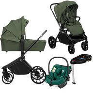 Carucior 4 in 1, Lionelo, Mika Plus, Cu scoica auto Verde testata ADAC + Baza Isofix, Reversibil, Cu sistem de ventilatie 3D, Cu accesorii, Pana la 22 kg, EN1888-1 EN1888-2 EN1466 ECE R129, Verde