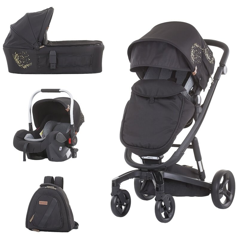 Chipolino - carucior 3 in 1 electra gold cu cadru negru