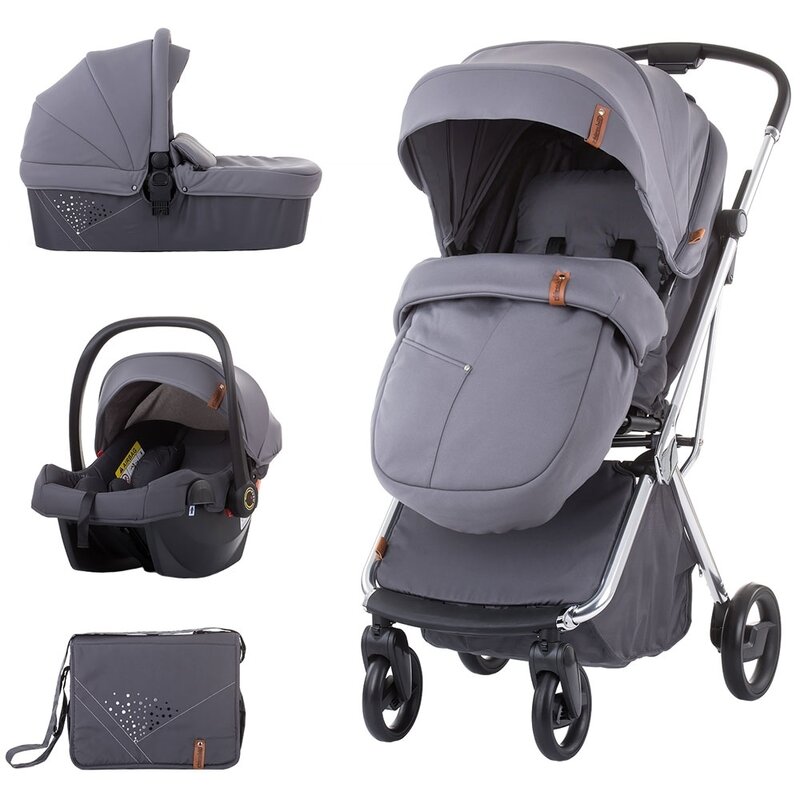 Chipolino - carucior 3 in 1 piruet cu sezut rotativ asphalt, gri/negru