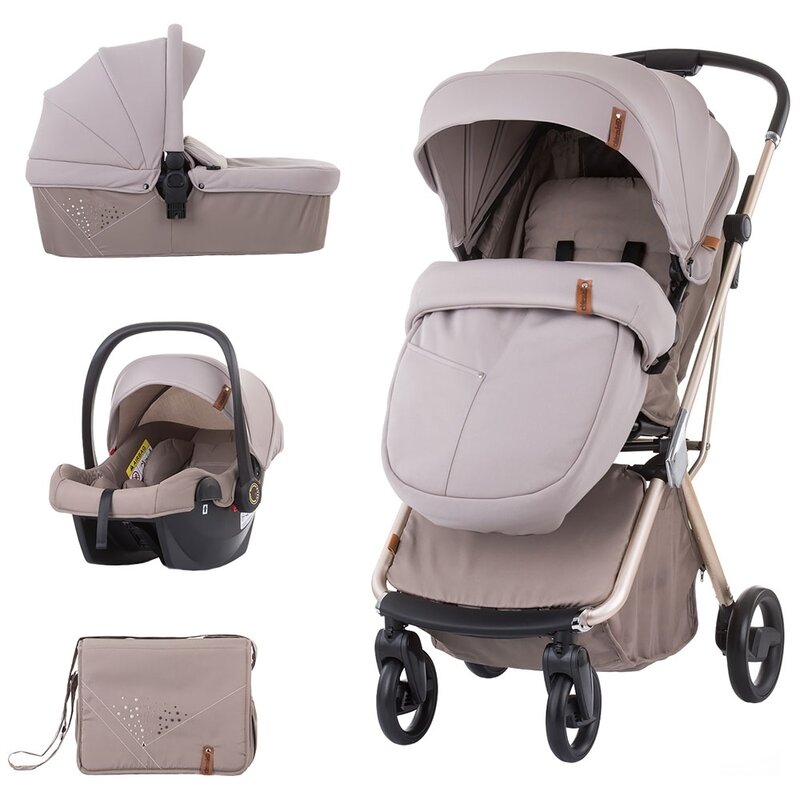 Chipolino - carucior 3 in 1 piruet cu sezut rotativ latte, bej