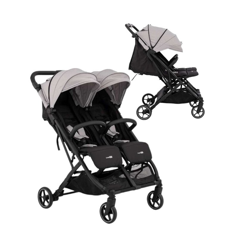 Carucior gemeni, FreeON, Active Twin, De la nastere pana la 22 Kg, Cadru din aluminiu, Spatar reglabil, Pliere compacta, 11.6 Kg, Conform cu standardul european EN 1888-1:2018, Grey