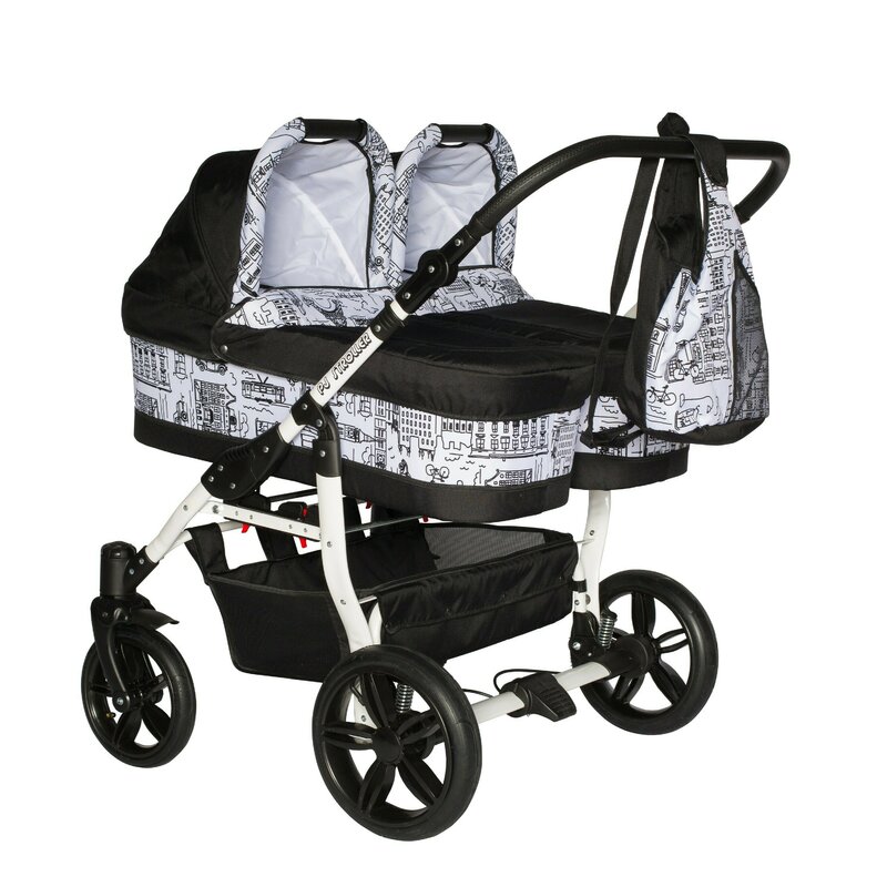 Pj Baby - Carucior copii gemeni side by side 2 in 1, PJ STROLLER, Black