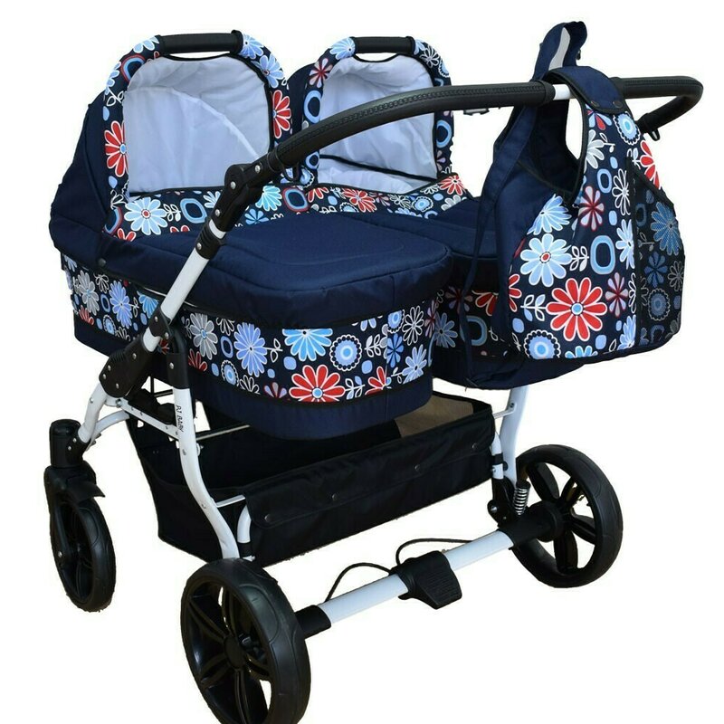 Pj Baby - Carucior copii gemeni side by side 2 in 1, PJ STROLLER, Flowers