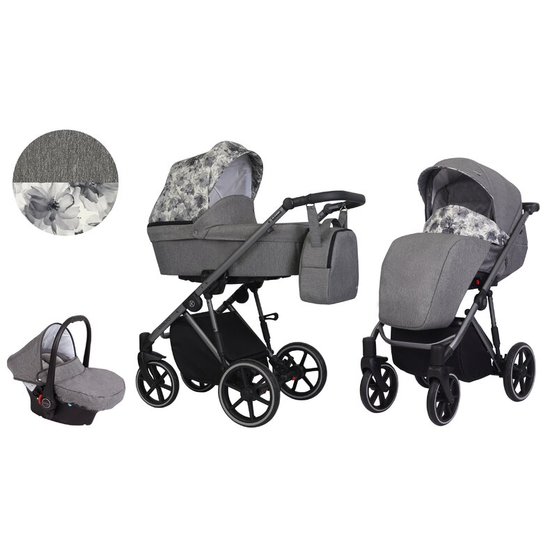 Kunert - carucior molto 3 in 1 gri/flori cadru grafit