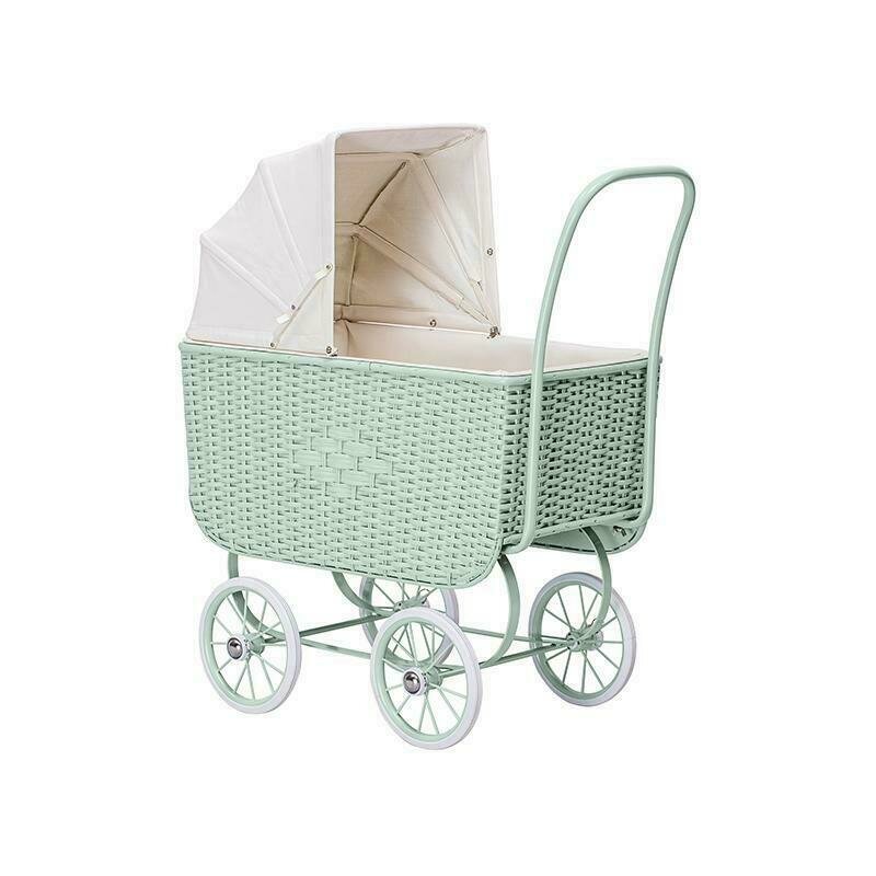 byAstrup - Carucior papusi ratan verde retro cu saltea inclusa, +3 ani,