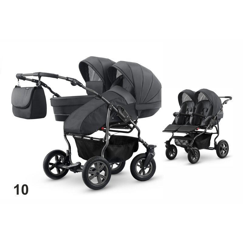 Mikado - carucior gemeni goldstar 0+1 (t01-10), cu cadru grafit, gri/negru