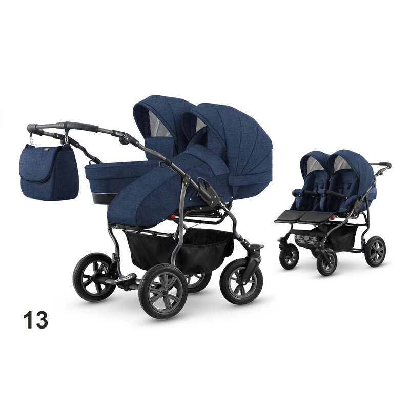 Mikado - carucior gemeni goldstar 0+1 (t01-13), cu cadru grafit, albastru