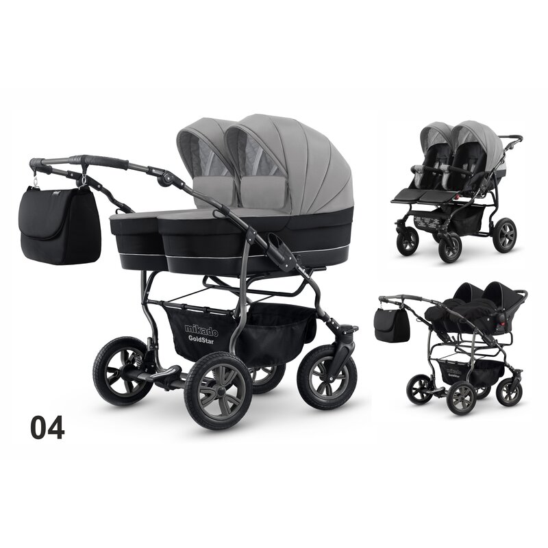 Mikado - carucior gemeni 3 in 1 goldstar gs-04, gri/negru